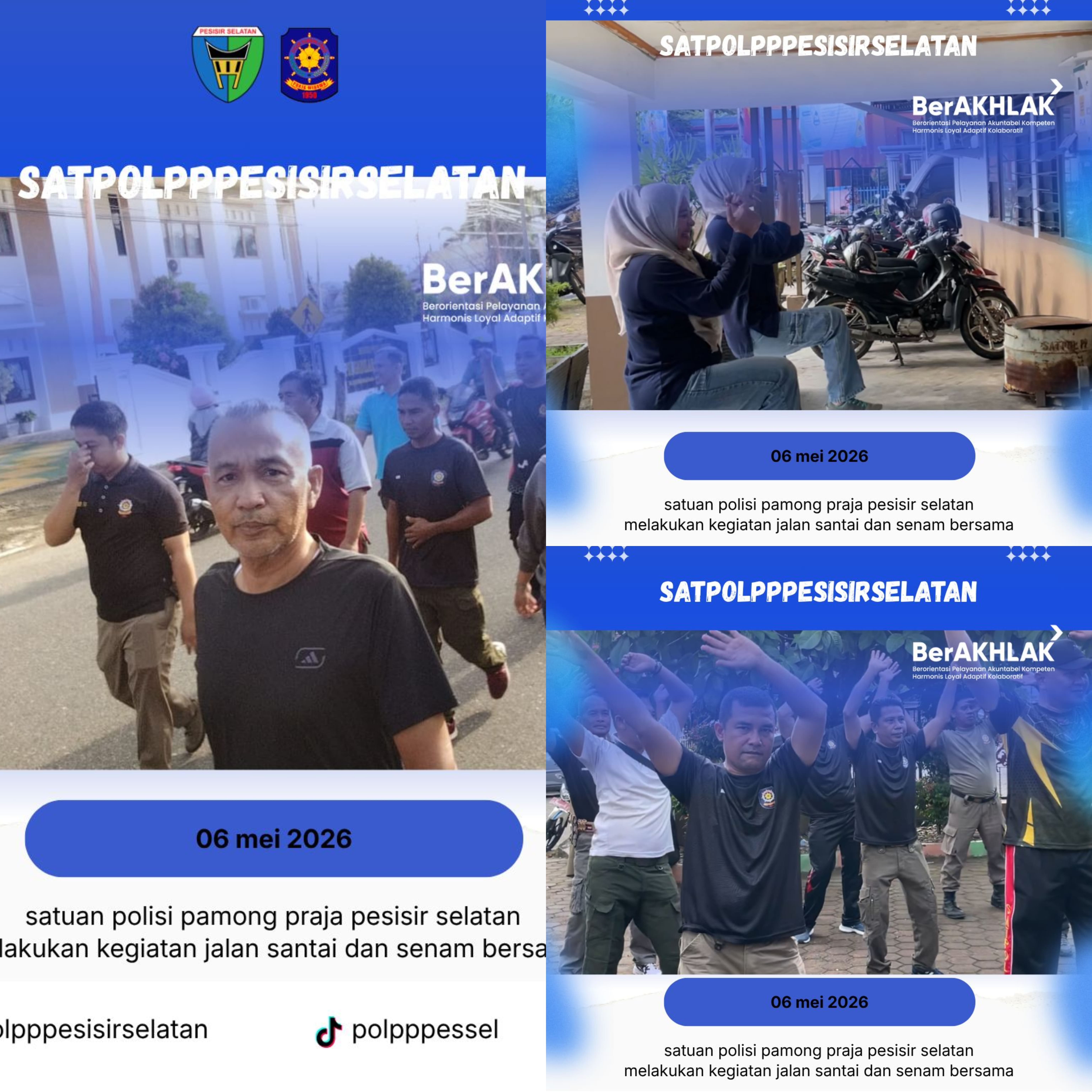 Satuan Polisi Pamong Praja melaksanakan kegiatan jalan santai dan senam bersama.